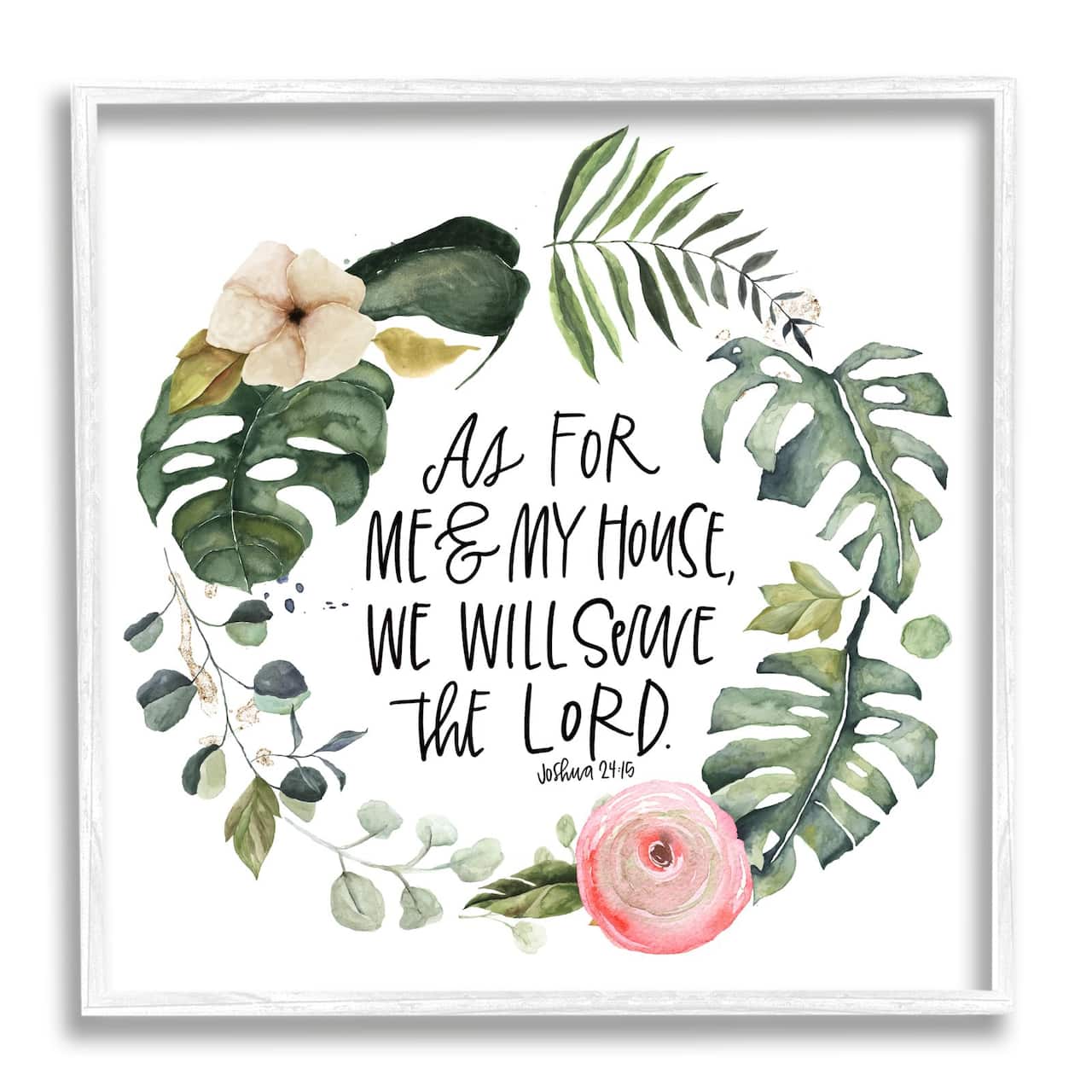 Stupell Industries Serve the Lord Joshua 24:15 Tropical Palm Wreathe Framed Wall Art